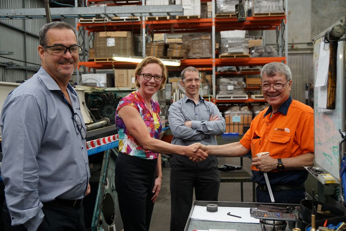 Kerry Skellern meeting Avalon Trutwein at the Galvin Engineering machine shop